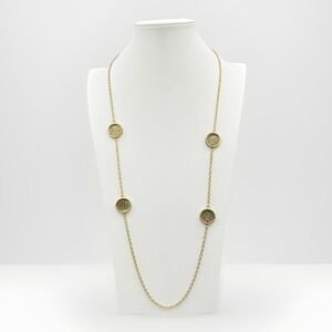 Vintage 1980s Queen Elizabeth‎ II Coin Station Necklace – Gold Tone 36" Sautoir